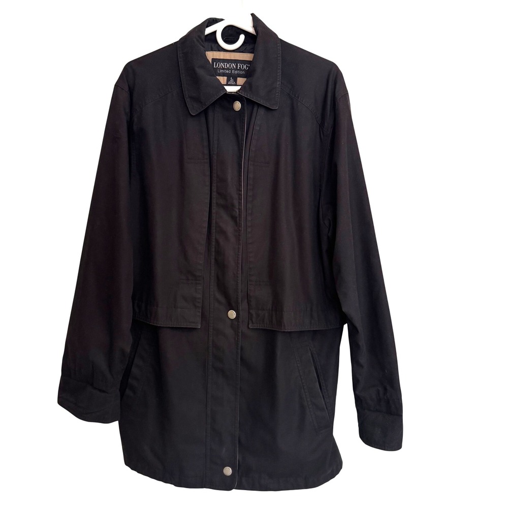London Fog Womens Black Zip Front Hooded Parka Jacket Coat Utility‎ Large L